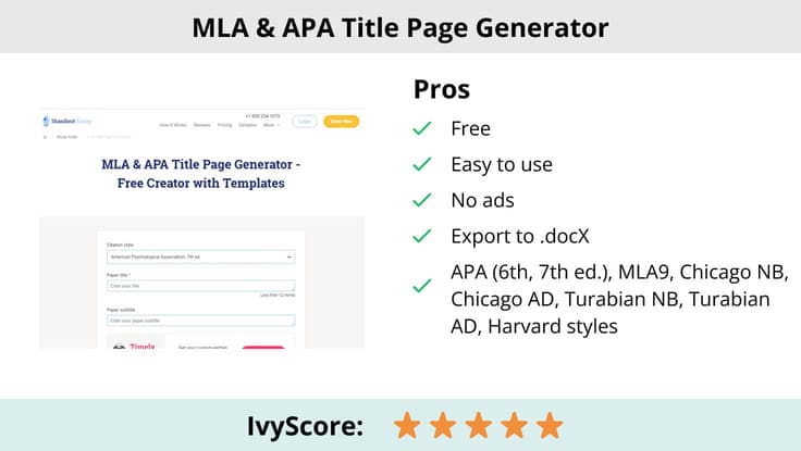 This image shows the pros and cons of the title page generator by StandoutEssay.